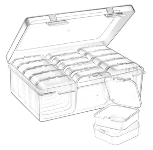 Qeirudu Small Bead Organizer Boxes - 15 Pcs Mini Plastic Cases Craft Storage Containers with Hinged Lids for Jewelry Making and Craft Supplies (2.17 x 2.17 x 0.79 Inch) Rectangle Set Smooth Transparent