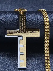 Christian Jesus Cross Pendant Necklace for Men, Faith Necklace, Cuban Link Chain, Cuban Link Design, Stainless Steel Jewelry for Party, Daily Clothing Decor, Trendy All-match & Exquisite Jewelry for Birthday Gift, Daily Wear Necklace, Cross Necklaces