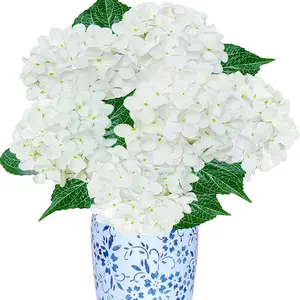 Artificial Hydrangea Flowers – 6 Pcs White Silk Flower Bouquets with Stems, Ivory Faux Hydrangea for Wedding, Home Décor & Table Centerpieces