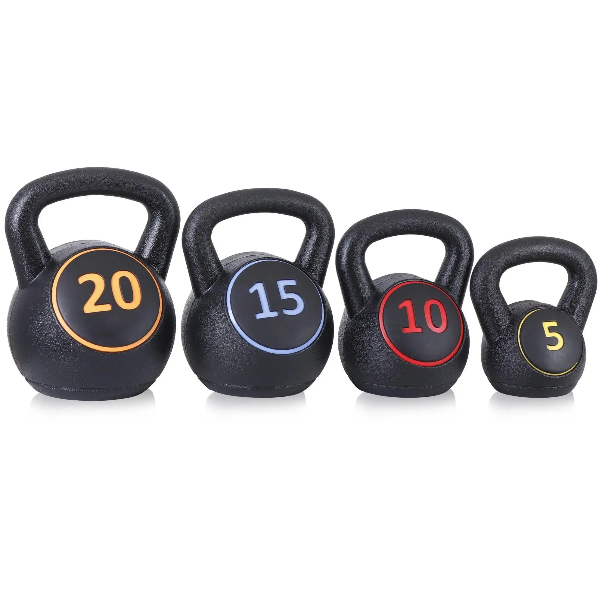 LEMY 4-Piece Kettlebell Exercise Fitness Weight Set with Storage Rack, 5lb, 10lb, 15lb, 20lb for Full Body Workout & Exercise Fitness
