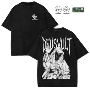 Men's Short-Sleeve Round Neck T-Shirt - Deus Vult Knight Templar Washed Vintage Retro Gothic Crusader Graphic, Unisex Medieval Streetwear Outfits, Christian Casual Tops, Ideal Teen Boy Gift for Everyday Wear,summervibes men fashion