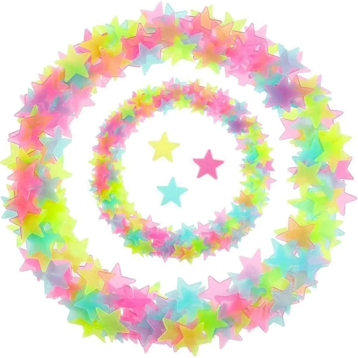 2pcs Glow in The Dark Luminous Stars Fluorescent Noctilucent Plastic Stars Wall Stickers Glowing Stars Decals for Home Art Decor Nursery Ceiling Bedroom Room Multicolor
