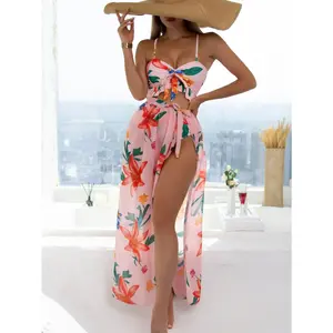 Summer Beach 3-Pack Floral Print Ruffle Hem 3-Piece Women's Bikini Set for Swim