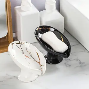HomeDailyEss Ceramic Self-draining Soap Stand - Marble Finish - Leaf-shaped Soap Dish - Easy to Clean in Bathroom - Keeps Soap Dry - Christmas, Christmas Gift