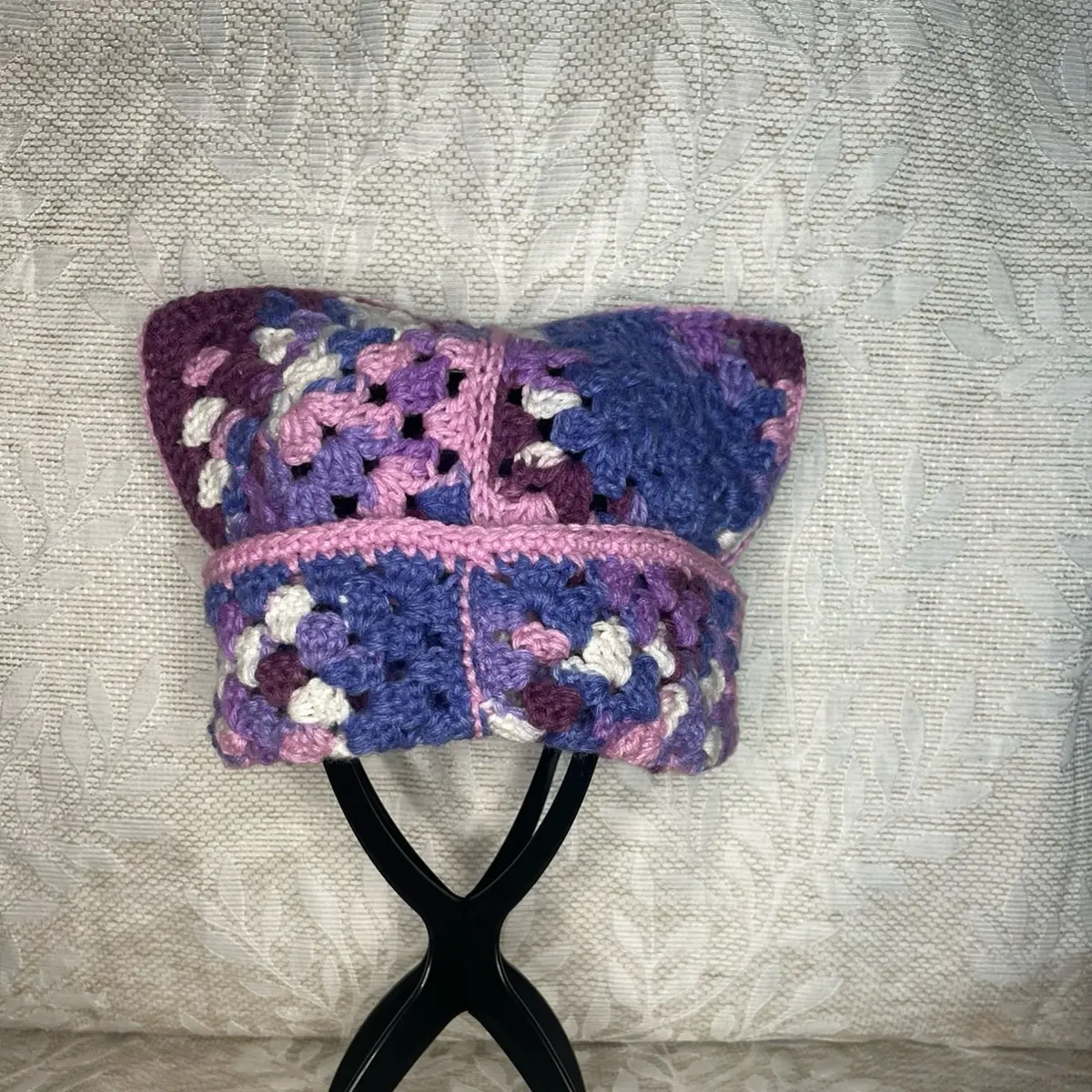 Crocheted Purple Variegated Granny Square Beanie Hat - Cute Design with Colorful Variegation, Ideal for all day wear