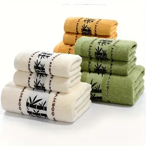 Bamboo 3pcs Set with 1pc 27.5*55 Inch Bath Towel & 2pcs 13*29 Inch Hand Towels for Bathroom Supplies and Accessories Dark Green Nature Absorbent Thickened Towels