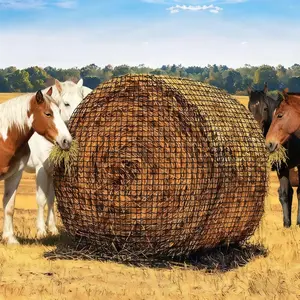 Large Round Bale Hay Net for Horses, Heavy Gauge Knotless Slow Feed Hay Net with 2'' Holes for Livestocks, Cattle, Sheep in Farms, Black, Animal, Feeding