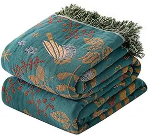 Boho Throw Blanket for Bed King Size 100% Cotton Ultra Soft Rustic Quilt Fall Blanket Bird Floral Printed Farmhouse Decor Large Bed Blankets,All Season Rustic Throw for Sofa Couch Chair