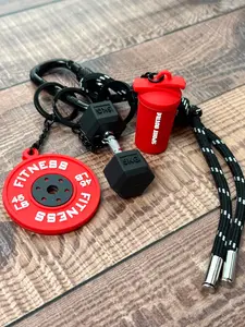 Trendy Sporty Fitness-Themed Charm Set, Gym Bag Charms, Mini Dumbbell, Weight Plate, Water Bottle Charm Set, Sporty Keychain Lanyard With Handmade Braided Cord, Couple's Gift, Daily Commute / Gym Accessory