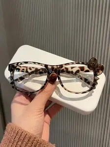 Tiger Print Bow Anti-Blue Light Flat Glasses, Sweet Cool Girl Style, Daily Commute Bare Face Eyewear, Fashionable Women's Sunglasses, Stylish Glasses, Stylish Eyeglass