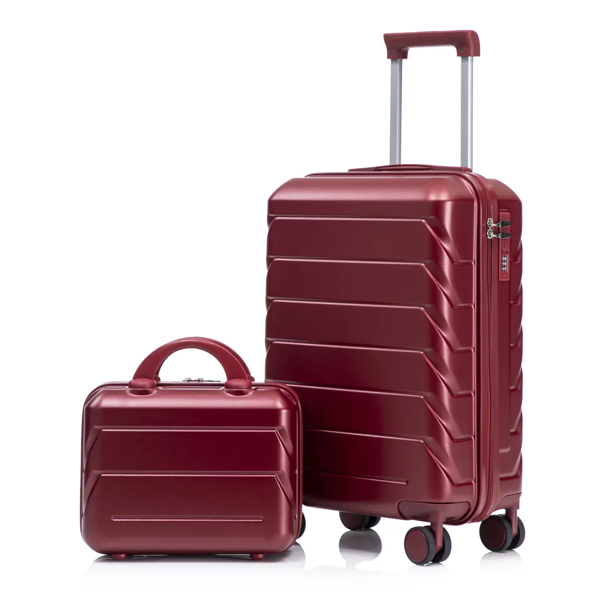 Modern 2-Piece Luggage Set - 20" Waterproof Rolling ABS Suitcase & 14" Vanity Case for Travelers, High-Capacity Smooth Stripe Pattern, 4 360-Degree Rotation Wheels, Anti-Theft Digital Lock & Buckle, Zipper Closure