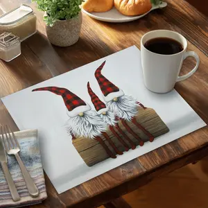 360 stand Rectangular Christmas Gnome Polyester Placemats - 14x18in, Set of 4, Washable Tableware with Durability, Ideal for Holiday Gatherings, Home & Festive Decor Supplies, Perfect Gift