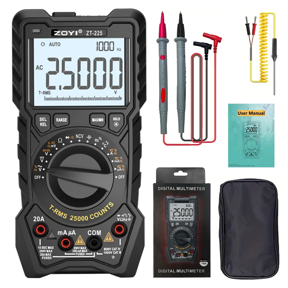 ZOYI ZT-225 25000 Counts Compact Precision Digital Multimeter with Batteries, Built-in NCV Function, AC/DC, Continuity, Capacitance, Diode Testing for DIY Enthusiasts, Factories