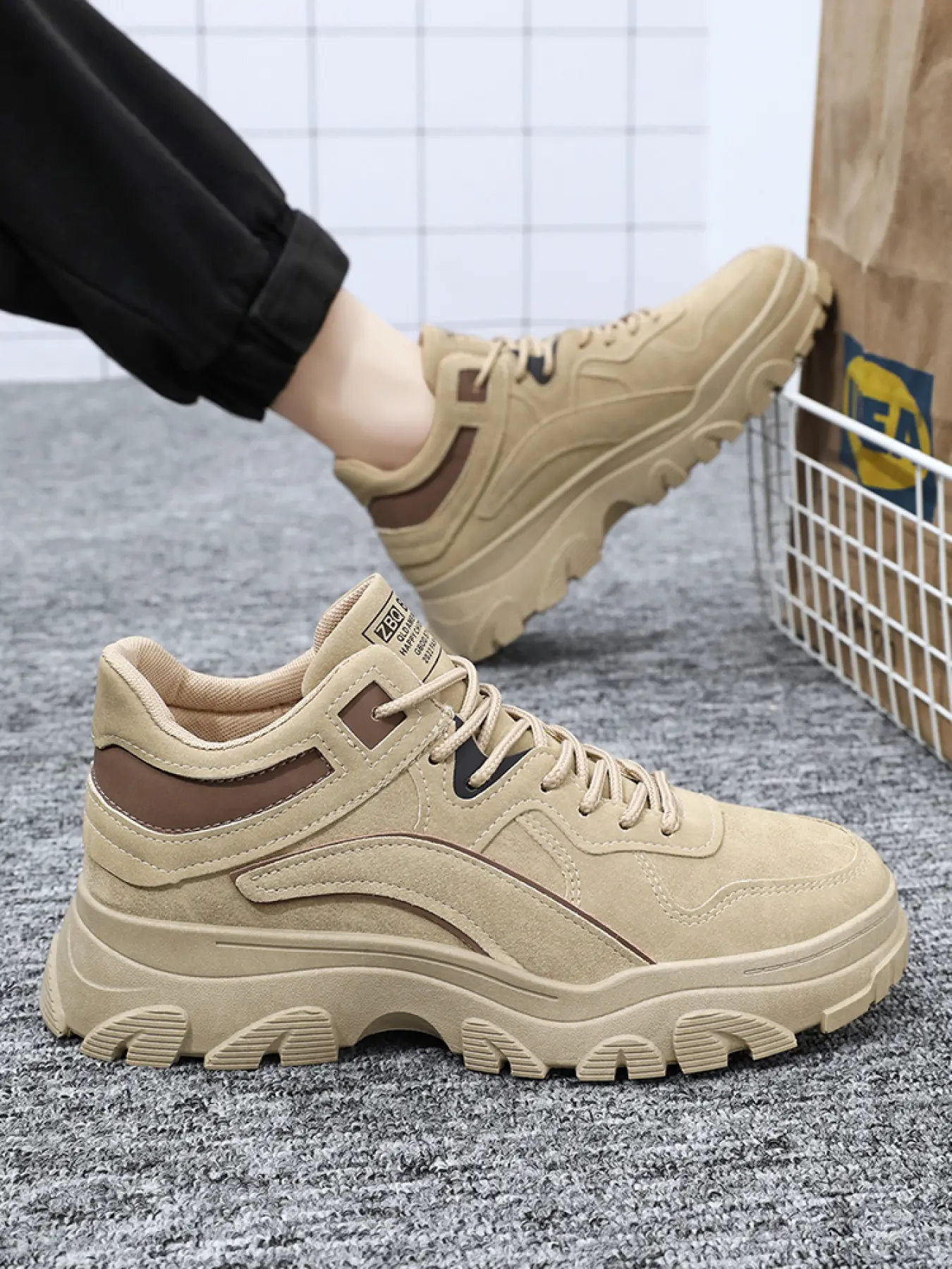 Men's Urban Safety Square Toe Sneakers | Breathable Work Shoes | Thick Rubber Sole Casual Design | Walking Shoes Worker, Khaki, Workwear Shoes, Working Shoes, Work Footwear
