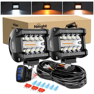 Nilight 4Inch Off-Road LED Light Bar, 2PCS 60W 3 Lighting Modes (White/Amber/White&Amber) Driving Fog Light Spot Flood Lights with 18AWG Wiring Harness for Truck Car ATV SUV Jeep Boat