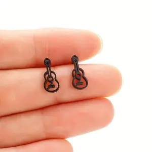 1 Pair Stainless Steel Music Instrument Guitar Ear Stud Earrings, Fashion Costume Jewelry Party Gift