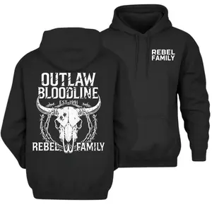 Western Outlaw Bull Skull Hoodie – Rebel Family Graphic Pullover, Country Cowboy Biker Style Rustic Ranch Sweatshirt, Gift for Men and Women, Graphic Printed Hoodie, Hoodie for Men