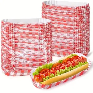 30/80/120pcs Grid Hot Dog Tray Disposable Sandwich Hot Dog Tray Suitable for Parties, Stalls, Weddings, Outdoor Events - Large Capacity Takeout Container, Festival Food Display Tray, Vividly Designed Tray, Party Supplies, Catering Services