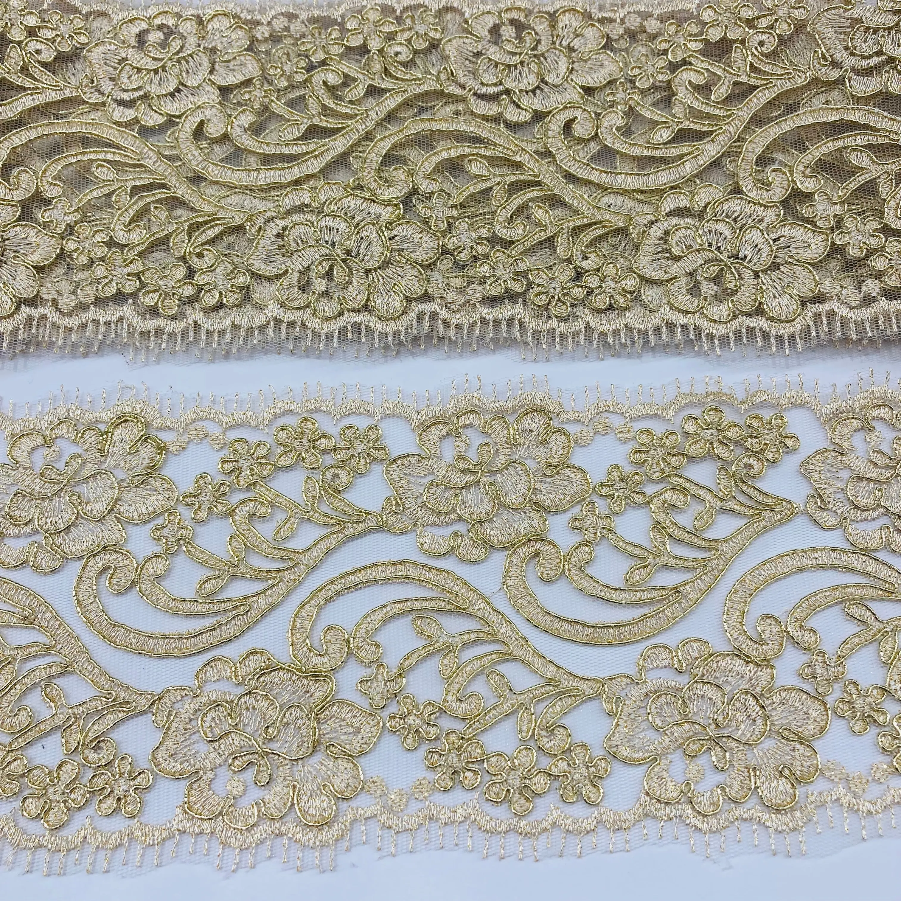 Elegant Formal Corded Double-Sided Lace Trimming, Embroidered on 100% Polyester Net Mesh - Lace USA 95349W/2, Elegant Formal Lace