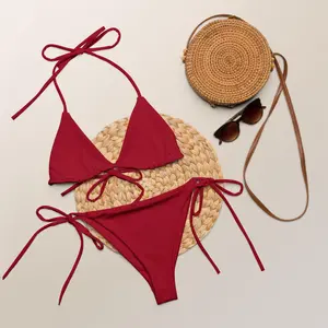 Solid Cherry Red Bikini  Burgundy Red Bikini  Womens Bikini  Hot Girl Summer Y2K Coquette