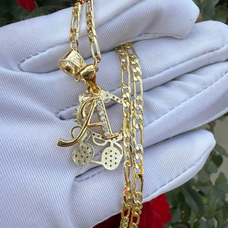 Figaro Necklace with Custom Letter Initial Charm and Elegant Gold Finish pedant  for Personalized Jewelry