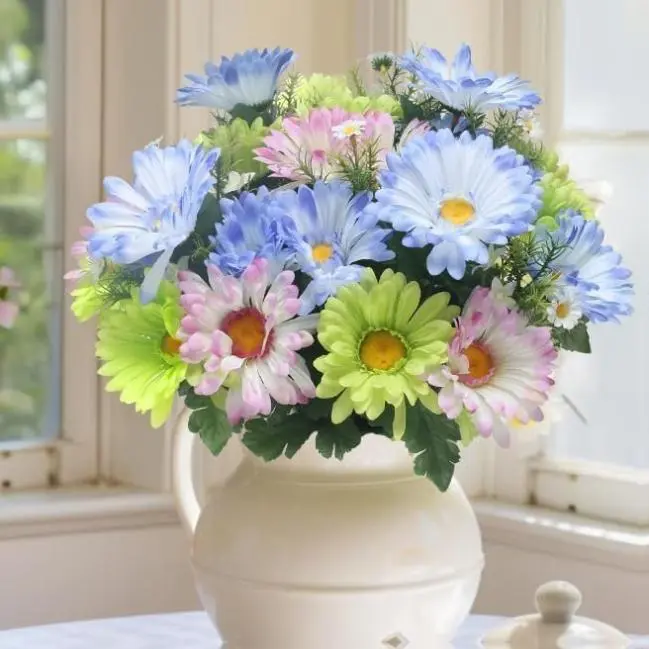 28Heads Daisy Flowers Artificial Gerbera Daisy 16" Real Touch Faux Flowers Colorful Fake Wildflowers Bouquet Silk Floral Arrangements for Home Decor Table Wedding Party