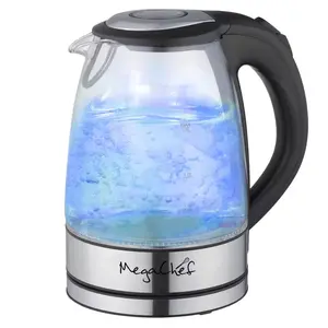 NEW 7-Cup 1.7L Glass & Stainless Steel Electric Tea Kettle with Auto Shut-Off MegaChef
