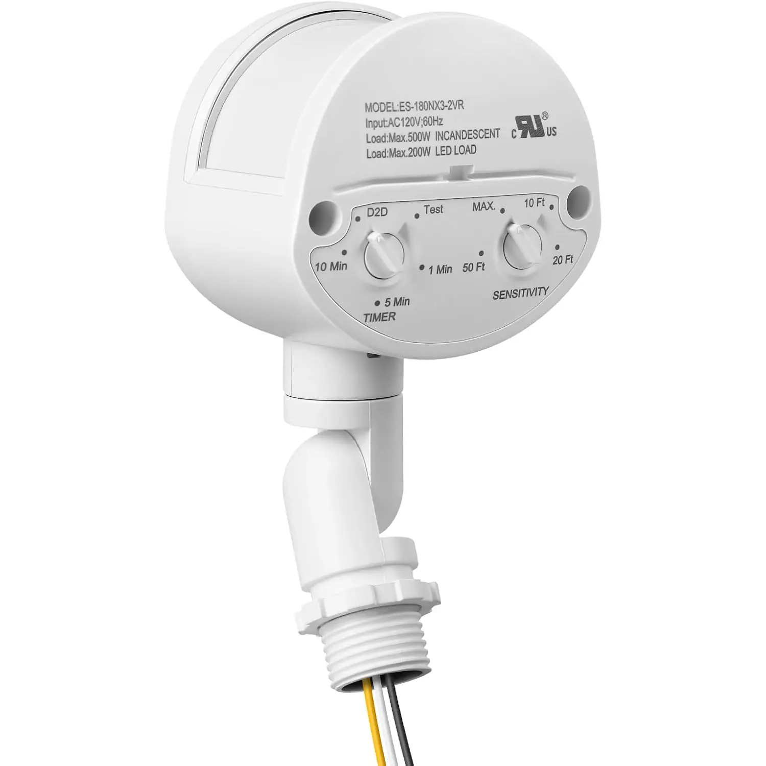 Motion Sensor, 180- Replacement Motion Detector, Adjustable Time & Detection Sensitiity Up to 60  Range, 3 Working Modes Pir Motion Sensor for  Floodlight, White, UL Listed