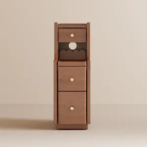 Narrow Nightstand with 3 Drawers,Solid Wood Narrow Bedside Table Walnut, Modern Skinny Nightstand for Bedroom(Fully Assembly)