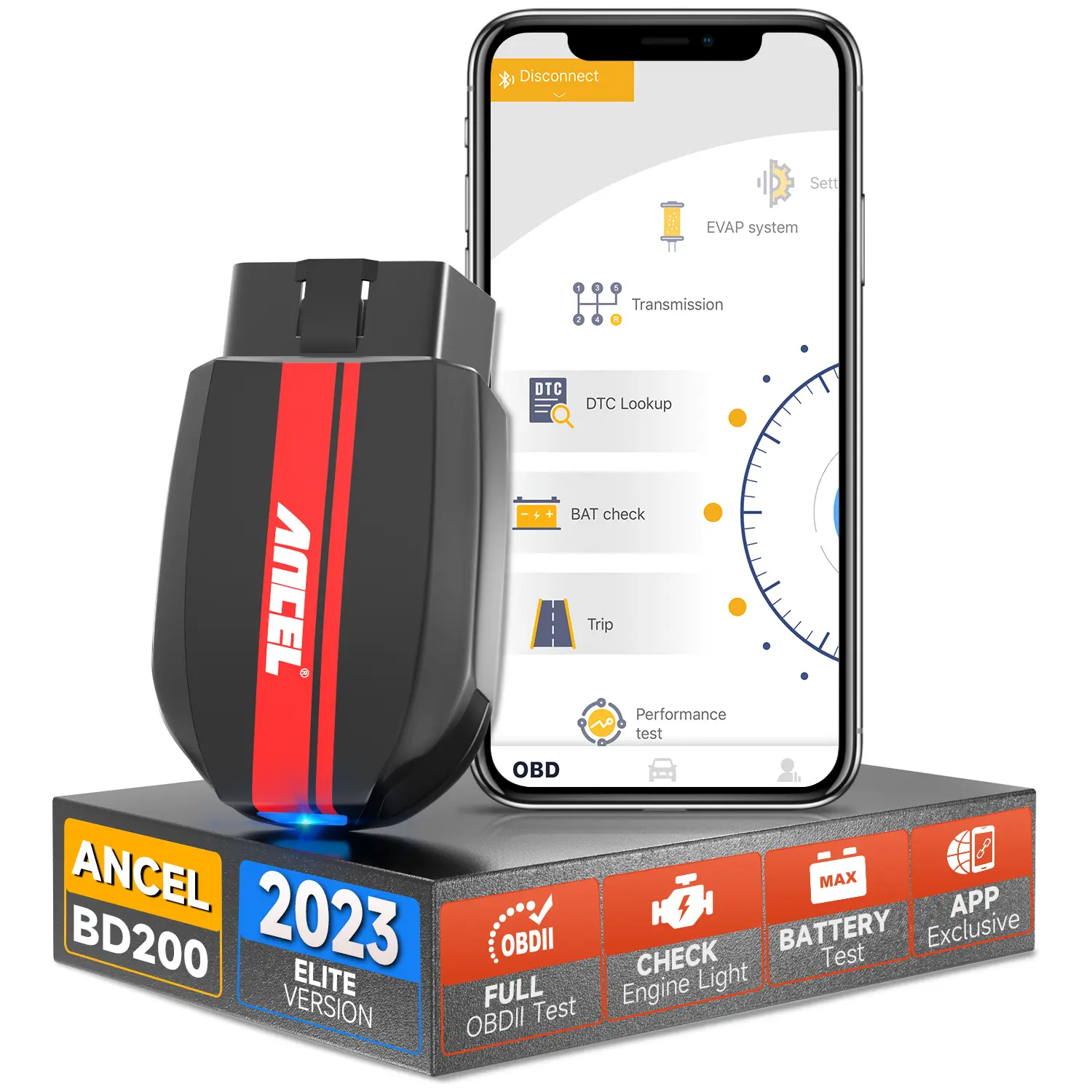 ANCEL BD200 OBD2 Scanner Bluetooth Wireless Automotive Diagnostic Tool with Battery Test Performance Test Car Code Reader OBDII Vehicle Adapter Check Engine OBD2 Scanner for iPhone iPad Android, Exclusive App