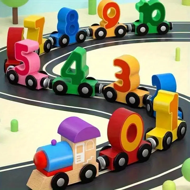Magnetic Number Train & Building Blocks Toy Set, Toddler Train Set, Educational Wooden Car Tracks, Interactive Learning for Kids, Safe Material, Perfect Gift, Wheel
