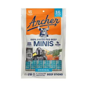 Archer Original Dried Beef Minis - 16ct, 100% Grass-Fed, 0 Sugar, Gluten-Free, Paleo Safe, 4g Protein, Healthy High Protein Snack, Savory Beef Jerky Sticks, Protein Snacks