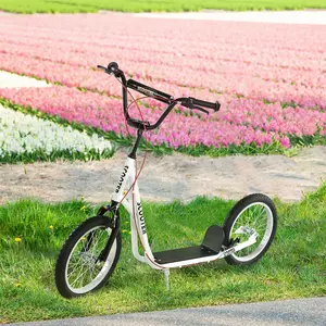 Aosom Youth Kick Scooter for Kids Ages 5 and Up - White | Stable and Safe Design with Adjustable Handlebar, 16" Wheels, Front and Rear Dual Brakes, and Inflatable Tires to Ensure a Secure Ride for Your Child