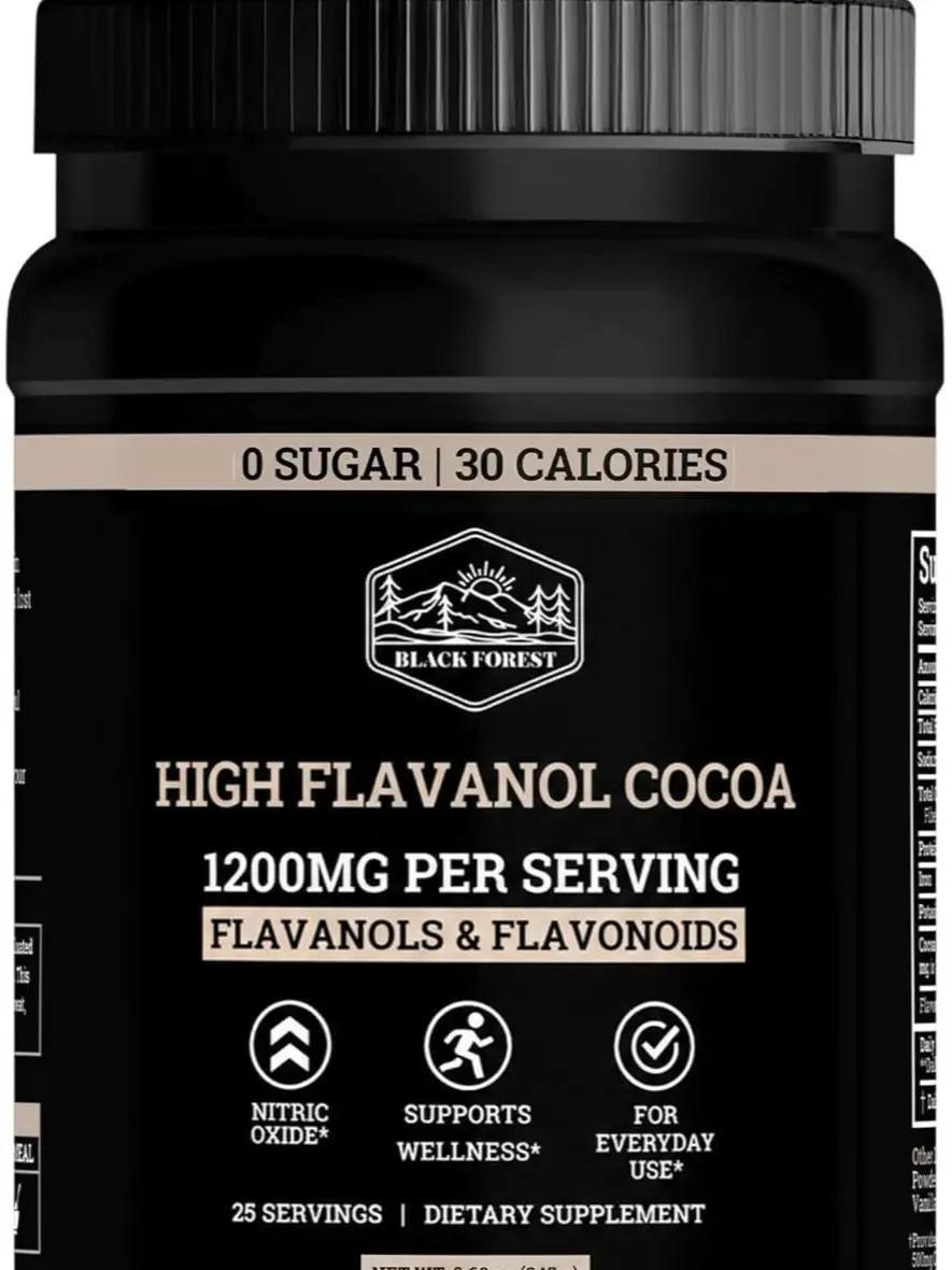 Black Forest High Flavanol Cocoa Powder - 1200mg Flavanols & Flavonoids with 600mg Epicatechin - 10X Concentrated Dark Cocoa Extract for Nitric Oxide and Wellness Support - Non-GMO Vegan