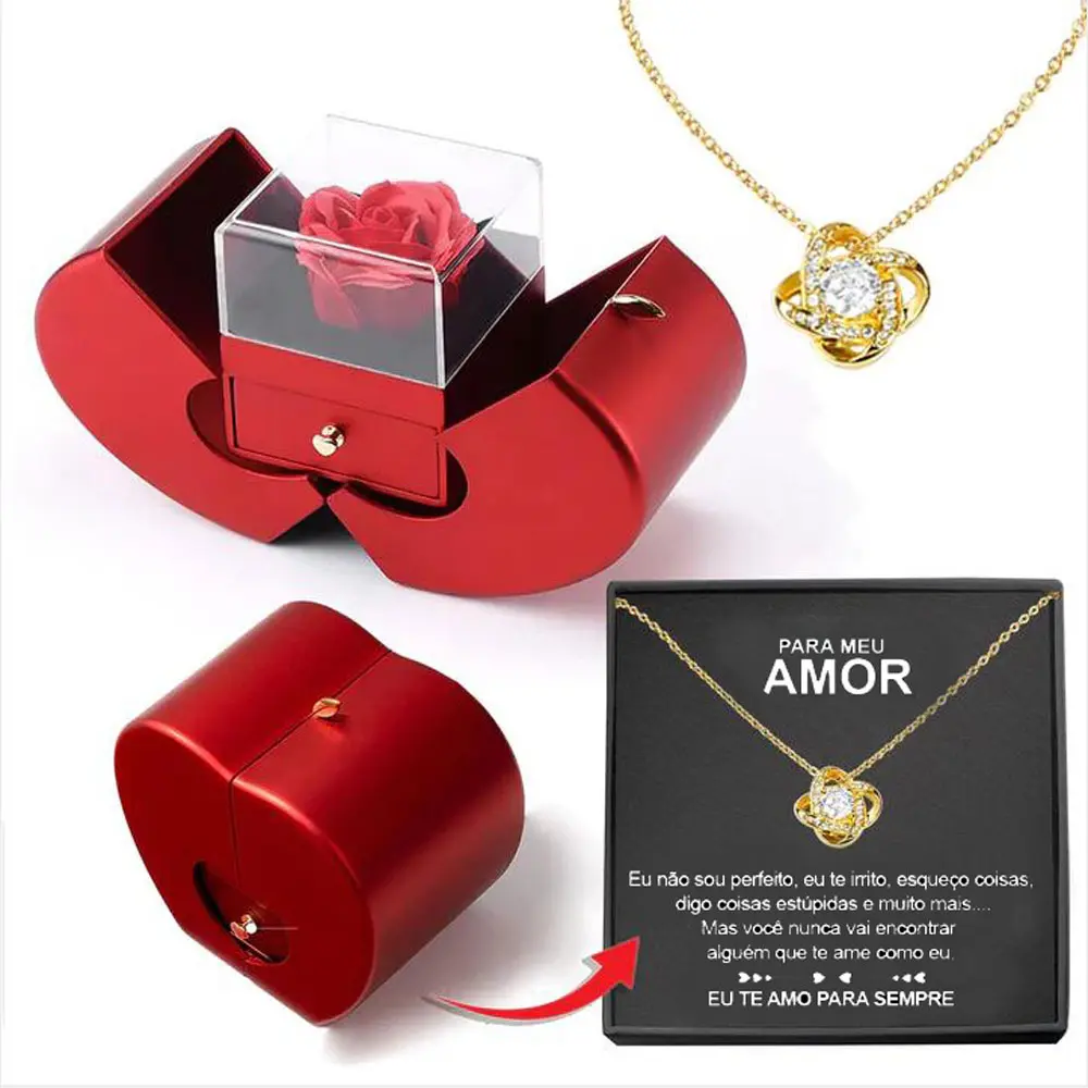 Fashion Jewelry Box Red Apple valentine's Day Gift Necklace Eternal Rose For Girl Mother's Day Christmas Gifts With Artificial Flower Rose Flower Jewelry Box romantic gift box day jewelry set girlfriend gifts