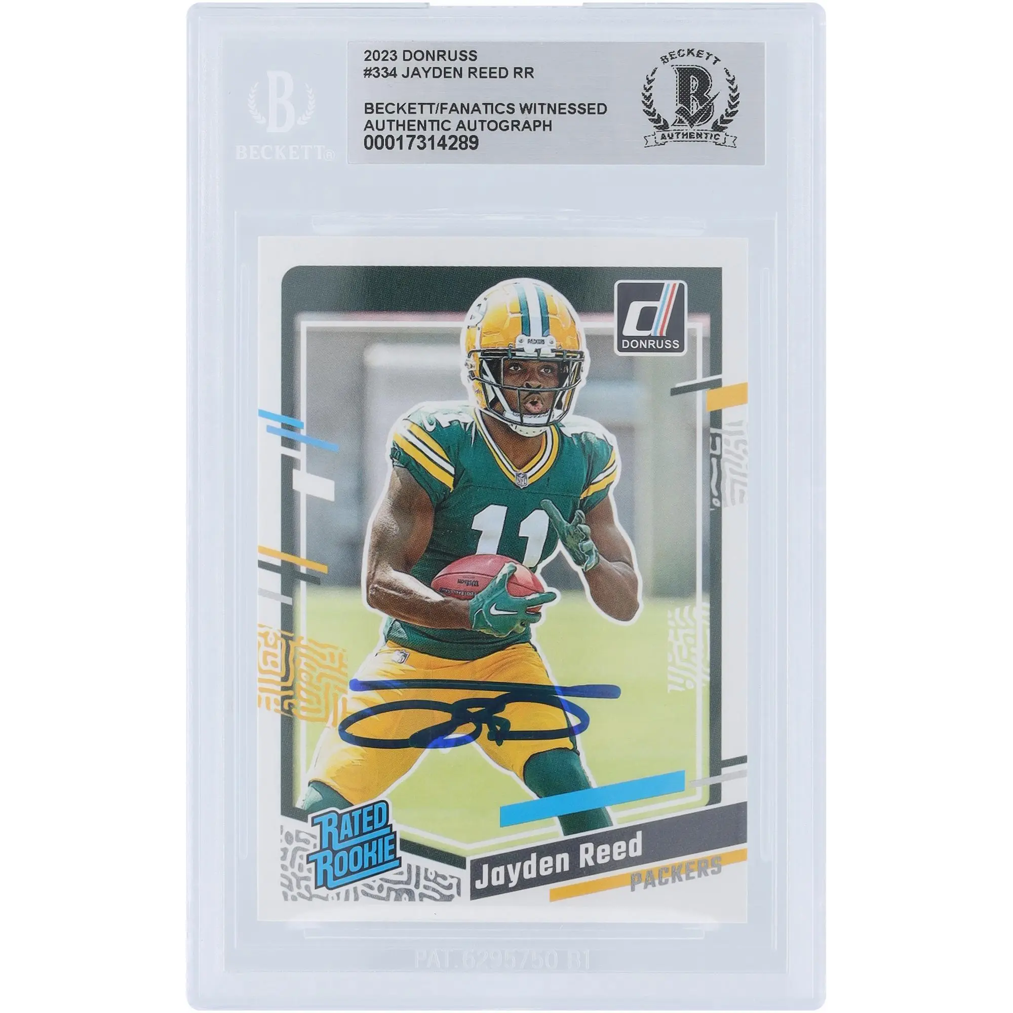 Jayden Reed Green Bay Packers Autographed 2023 Panini Donruss Rated Rookie #334 Beckett Fanatics Witnessed Authenticated Rookie Card - Fanatics Authentic Certified