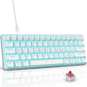 Snpurdiri Portable 60% Mechanical Gaming Keyboard, Ice Blue LED Backlit 61 Keys Mini Wired  Keyboard for Windows Laptop PC Mac (White,Red Switches) office accessory ergonomic design