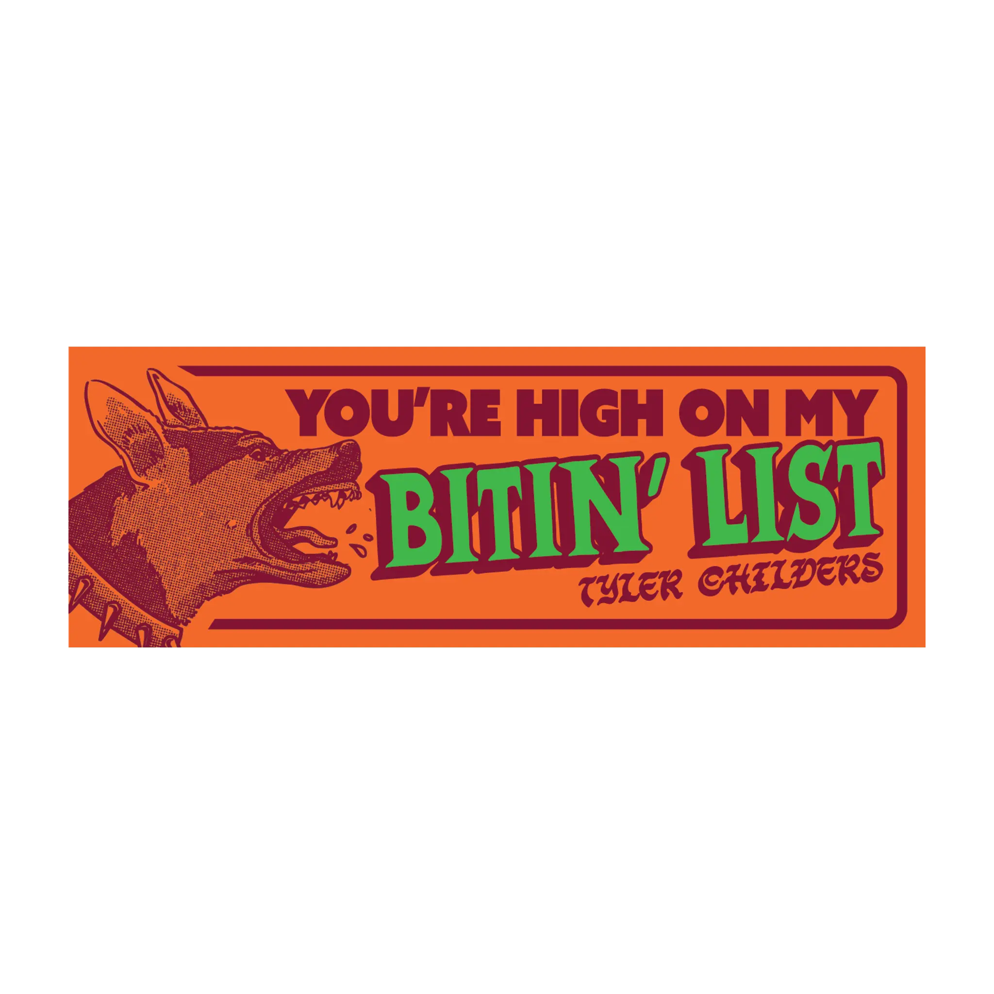 Bitin' List Bite-Themed Rectangular Car Bumper Sticker, 11” x 3.8” Vehicle Decor for Cars