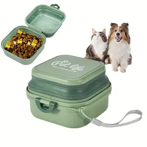 Portable Outdoor Folding Dog Bowl, Double-Layer Cat Feeder & Drinking Bowl, Ideal Pet Accessory for Traveling Dogs & Cats
