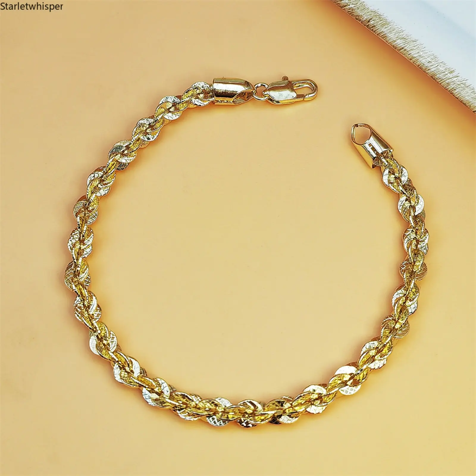 14K Gold Plated Twisted Rope Chain Bracelet for Women & Men Minimalist Luxury Jewelry Trendy Stackable Accessory High-End Daily Wear for Streetwear Party Vacation & Couples Matching