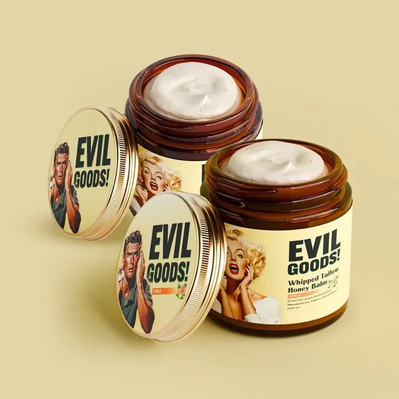 EVIL GOODS 2‑PACK Whipped Beef Tallow & Manuka Honey Multi‑Use Balm, 100% Natural Organic Moisturizer For Face Body Lips Hydrating All‑In‑One Skin Care