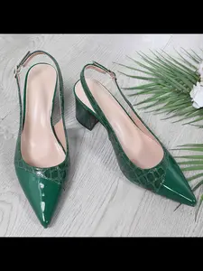 Women's Elegant Summer High Heel Sandals, Fashionable Slingback Sandals, Fashionable Patchwork Pointed Toe Chunky Heel Backless Shoes, Elegant Party Shoes, Perfect for Shopping Parties Office