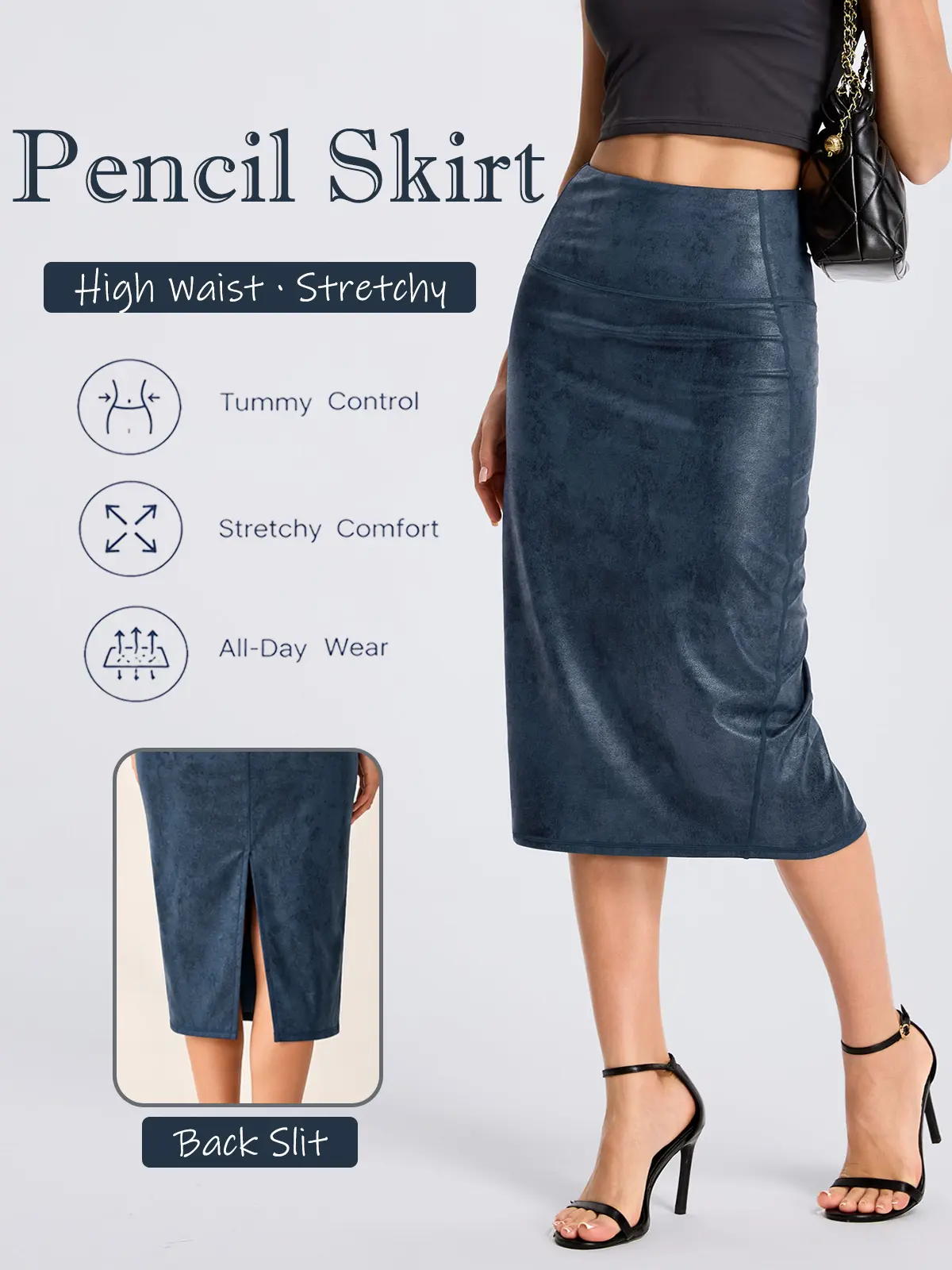 THE GYM PEOPLE Women's High Waist Tummy Control Stretchy Pencil Midi Skirt - Below Knee, Back Slit, Bottom for Work #TikTokShopBackToSchool #SohoChic, Skirts for Women, Mid-High Waist Skirts