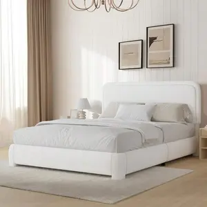 Frame, Upholstered Bed Frame With Headboard, Boucle Soft Bed For Bedroom, Easy Assembly, Twin/ Full/ Queen/ King/ Cal King, White/ Beige/ Black/ Rose Pink/ Light Grey/ Grey/ Green