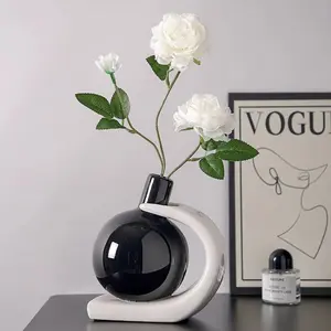 Modern Minimalist Design Ceramic Decorative Tabletop Vase with Dried Flowers, Stylish Home Decor, Home Decoration for Living Room, Entryway, Cabinet and TV Stand