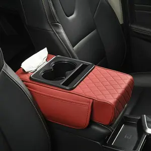 Multifunctional Car Armrest Box Heightening Pad 2025 New Model Central Console Organizer with 4-in-1 Armrest Elbow Pad, High-End Car Storage Box with Cup Holder and Tissue Dispenser, Nappa Leather Waterproof Thickened