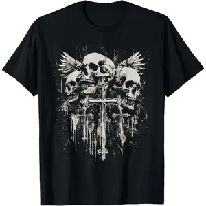 100% Cotton Unisex Skull Cross Y2K Goth Alt Grunge Gothic Emo Aesthetic T-Shirt