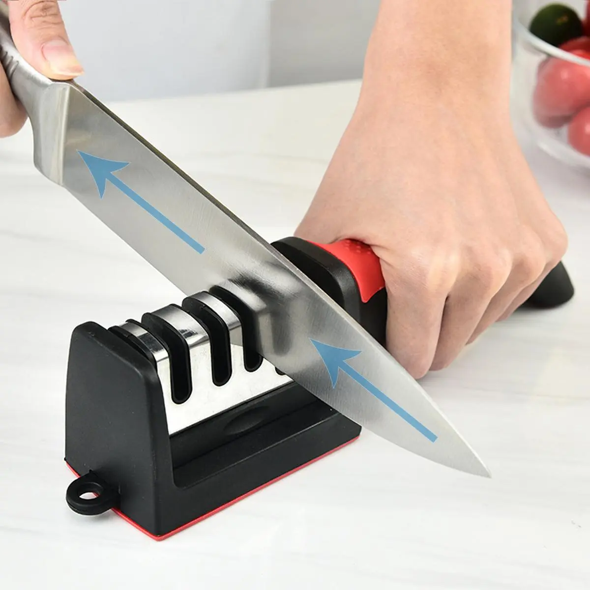 4 Stages Professional Knife Sharpener, Portable Knife Sharpening Tool with Tungsten & Diamond & Ceramic Sharpening Rod, Knife Sharpening Tool for Kitchen & Outdoor Use, Kitchenware
