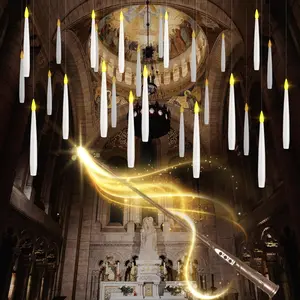 Floating Candles with Wand, 10 Pack Halloween Flameless Candles Battery Operated LED Taper Candle for Christmas Halloween Birthday 6.1in