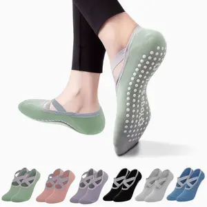 3 Pack Women's Yoga Socks with Grips, Non-Slip Pilates Barre Socks with Criss-Cross Straps